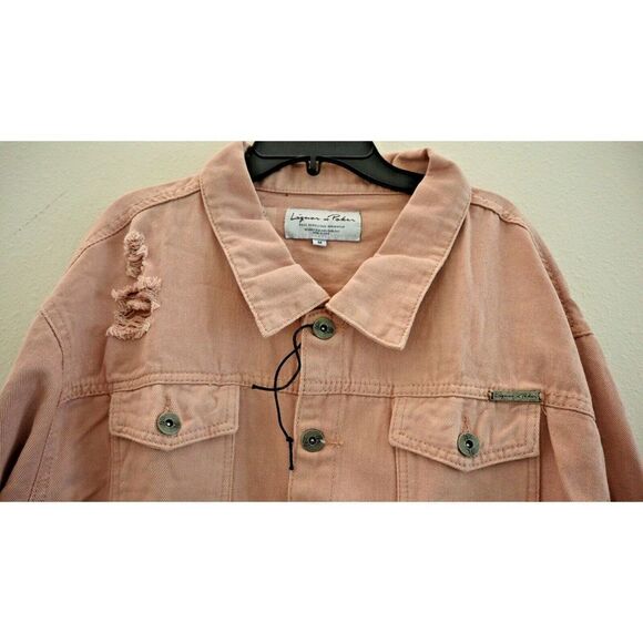 Liquor N Poker Men's Sz M Pink 90s Distressed Oversized Denim Jacket $75 - Picture 4 of 10